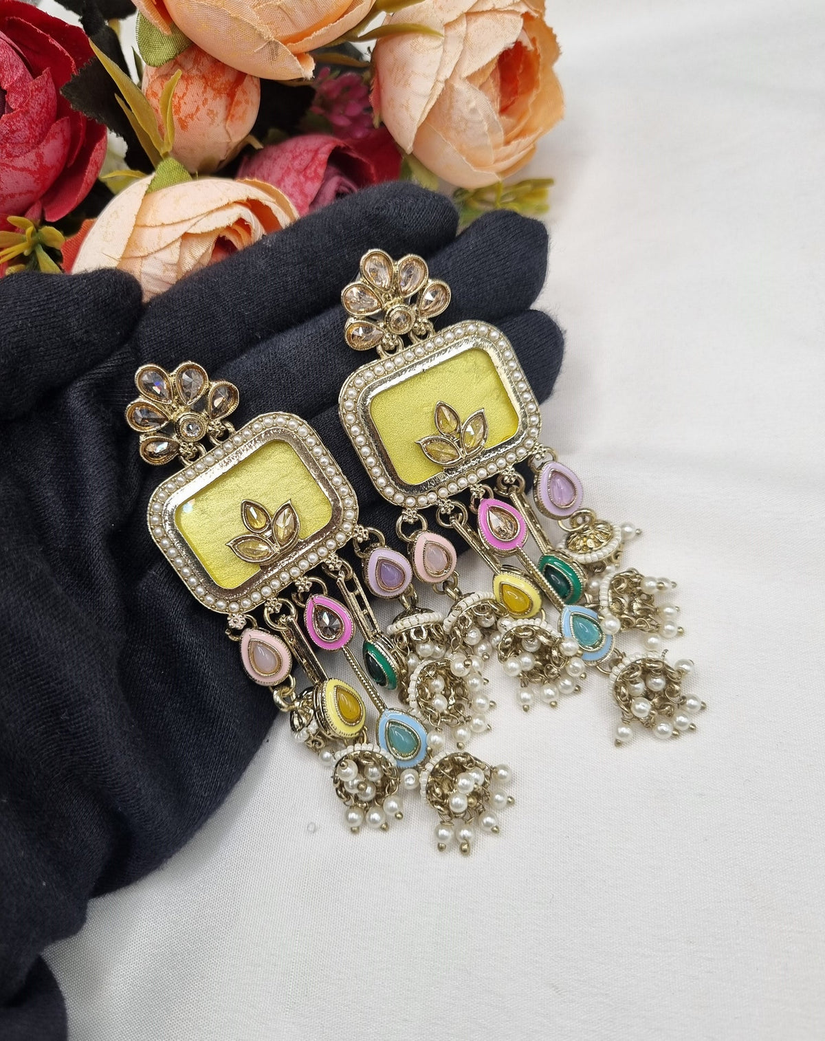 TRADITIONAL RECTANGULAR STATEMENT JHUMKA EARRINGS