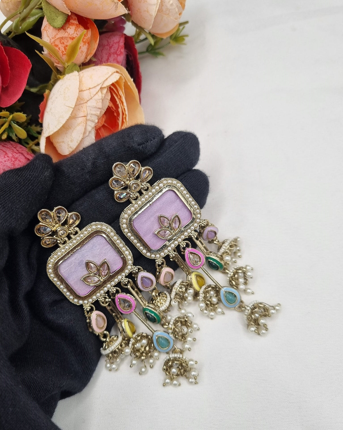 TRADITIONAL RECTANGULAR STATEMENT JHUMKA EARRINGS