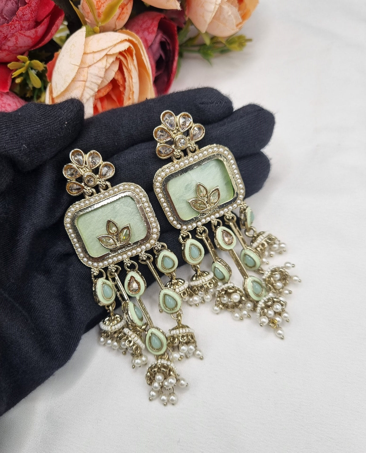 TRADITIONAL RECTANGULAR STATEMENT JHUMKA EARRINGS