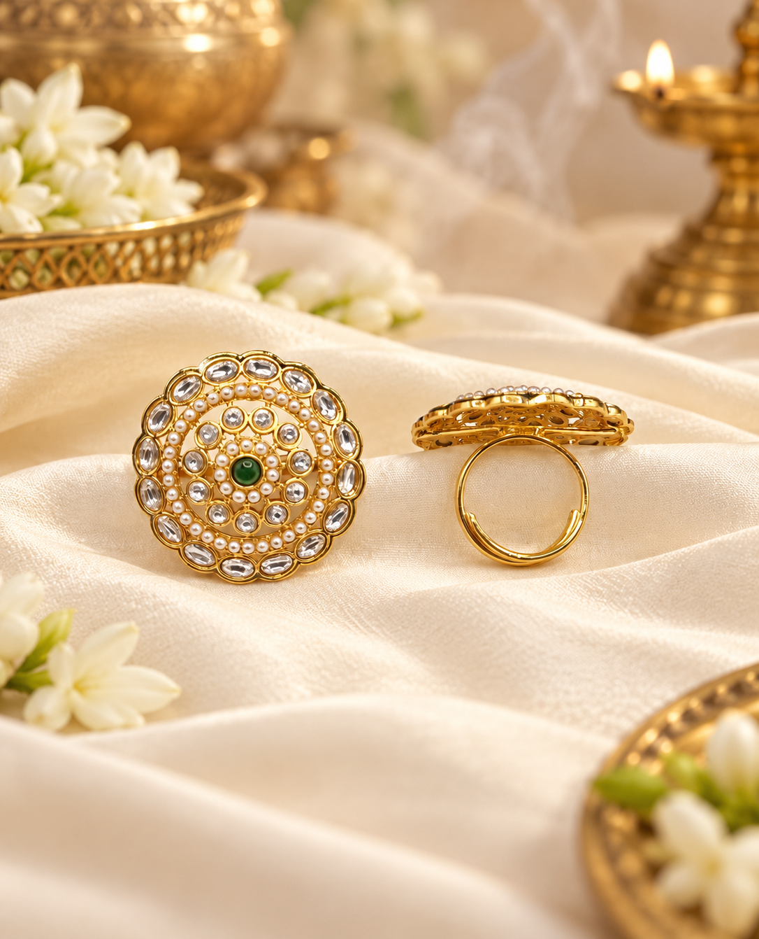 Ornate Multi-Tier Concentric Ring with Pearl Detail