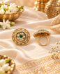 Gold-Plated Floral Circular Statement Ring with Pearl Border
