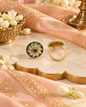 Floral Rosette Meenakari Statement Ring with Pearl Edge