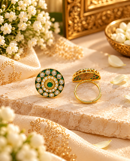 Circular Enamel & Pearl Medallion Statement Ring