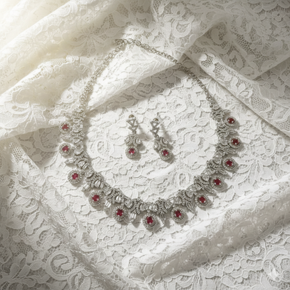Opulent American Diamond and Deep Pink Stone Set