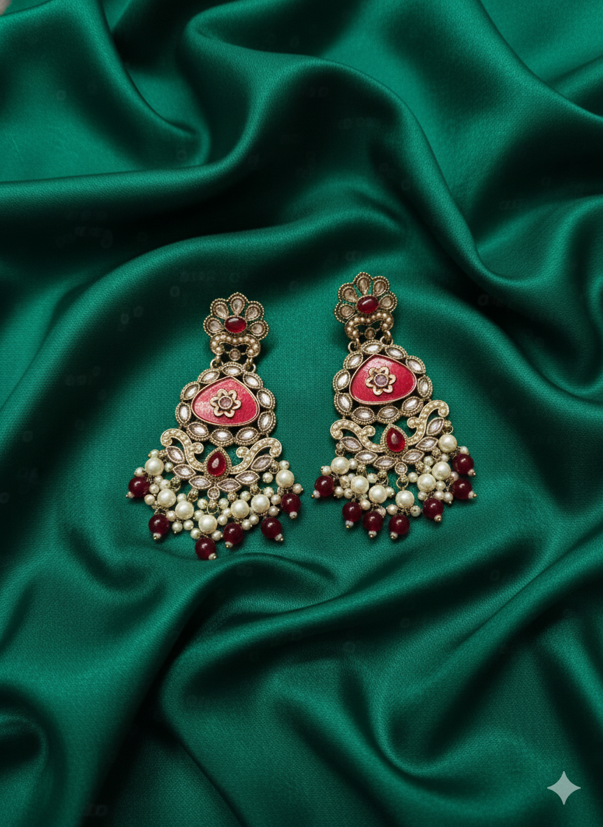 Heritage Emerald Green Floral Chandelier Drops Earring