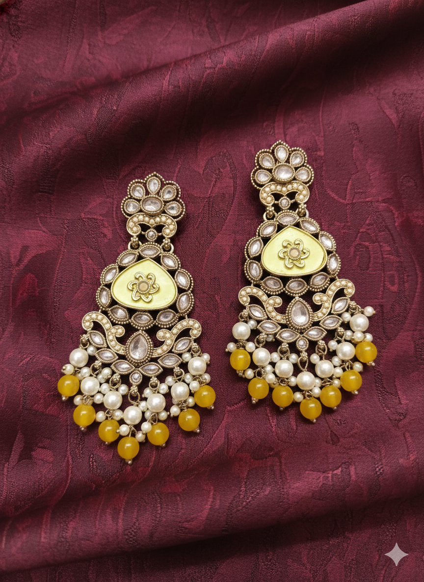 Heritage Emerald Green Floral Chandelier Drops Earring