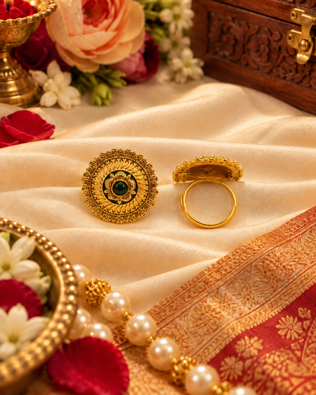 Traditional Carved Circular Adjustable Statement Ring