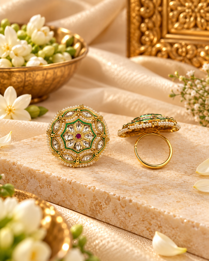 Traditional Floral Circular Adjustable Statement Ring