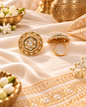 Gold-Plated Floral Circular Statement Ring with Pearl Border