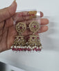 Maroon Antique Gold Jhumkha Earrings