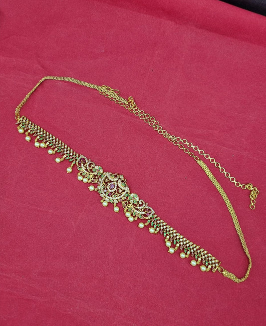 Ornate Peacock Filigree Waist Chain with Pearls
