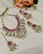Ruby Pink Kundan Choker Set with Maang Tikka and Earrings