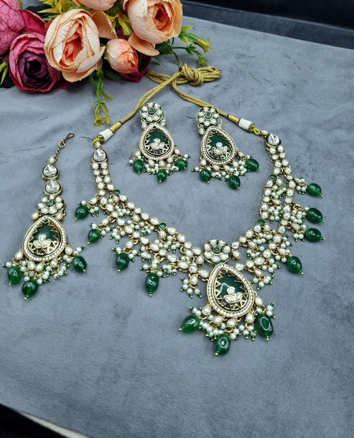 Handcrafted Kundan Layered Necklace Set with Earrings & Maangtikka