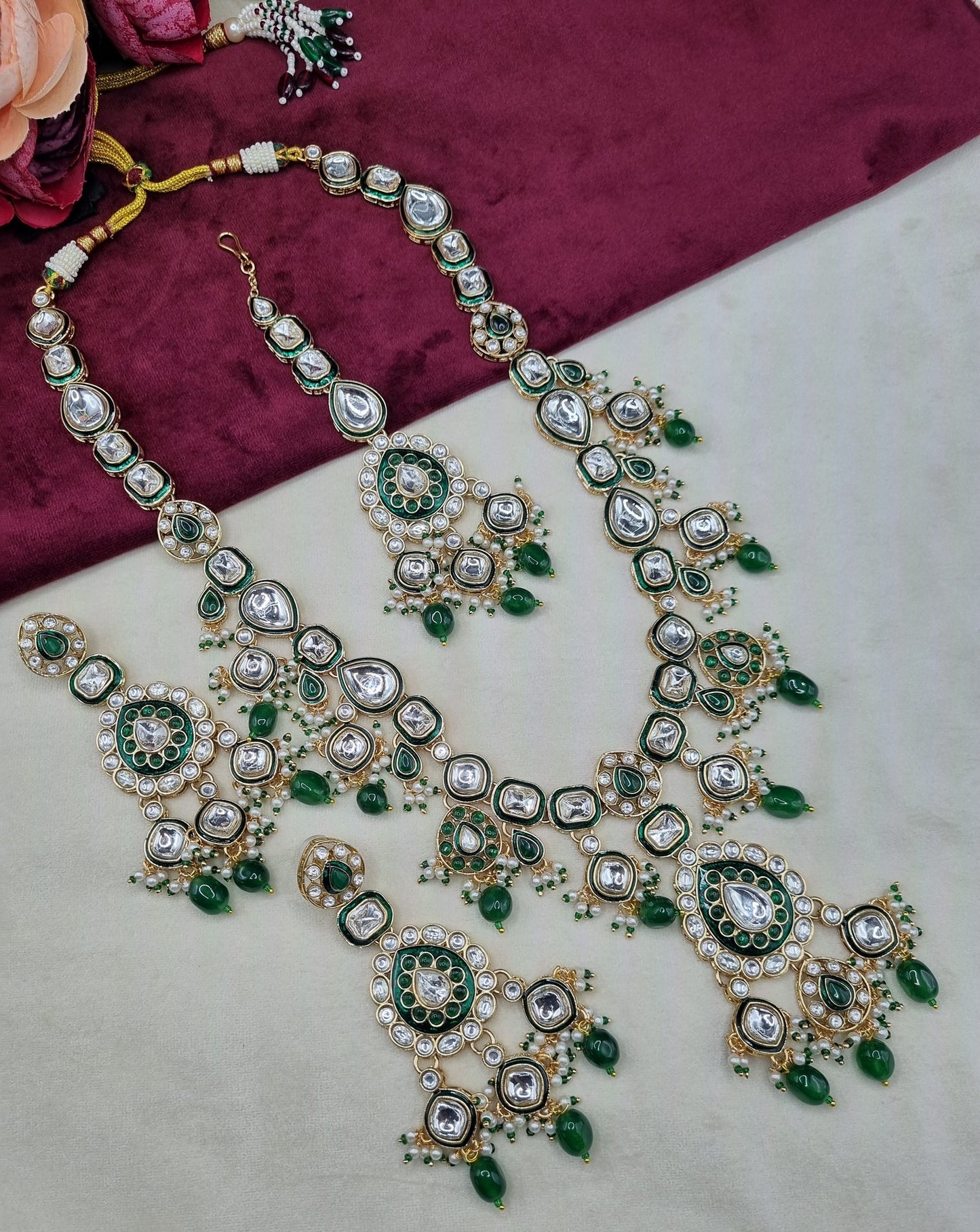 Bridal Kundan Necklace Set with Maang Tikka & Earrings