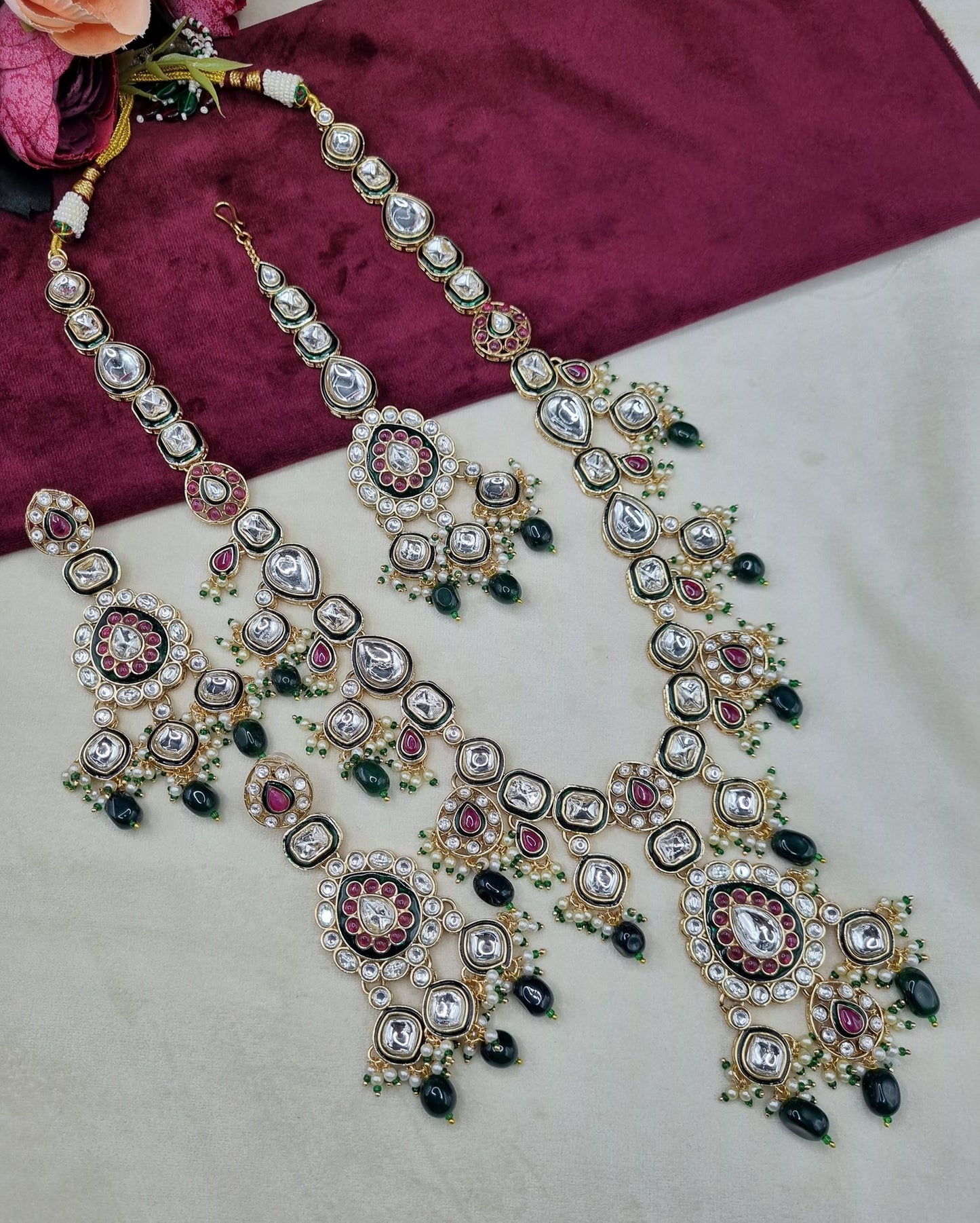 Bridal Kundan Necklace Set with Maang Tikka & Earrings