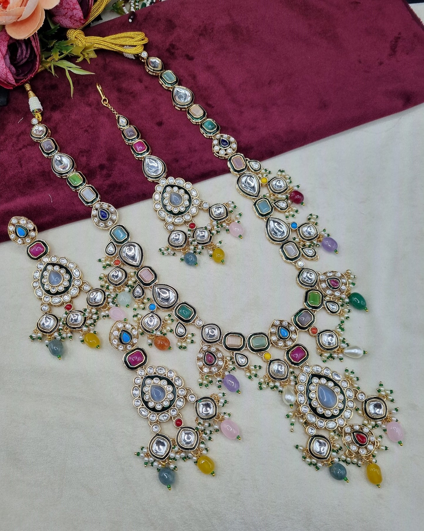 Bridal Kundan Necklace Set with Maang Tikka & Earrings