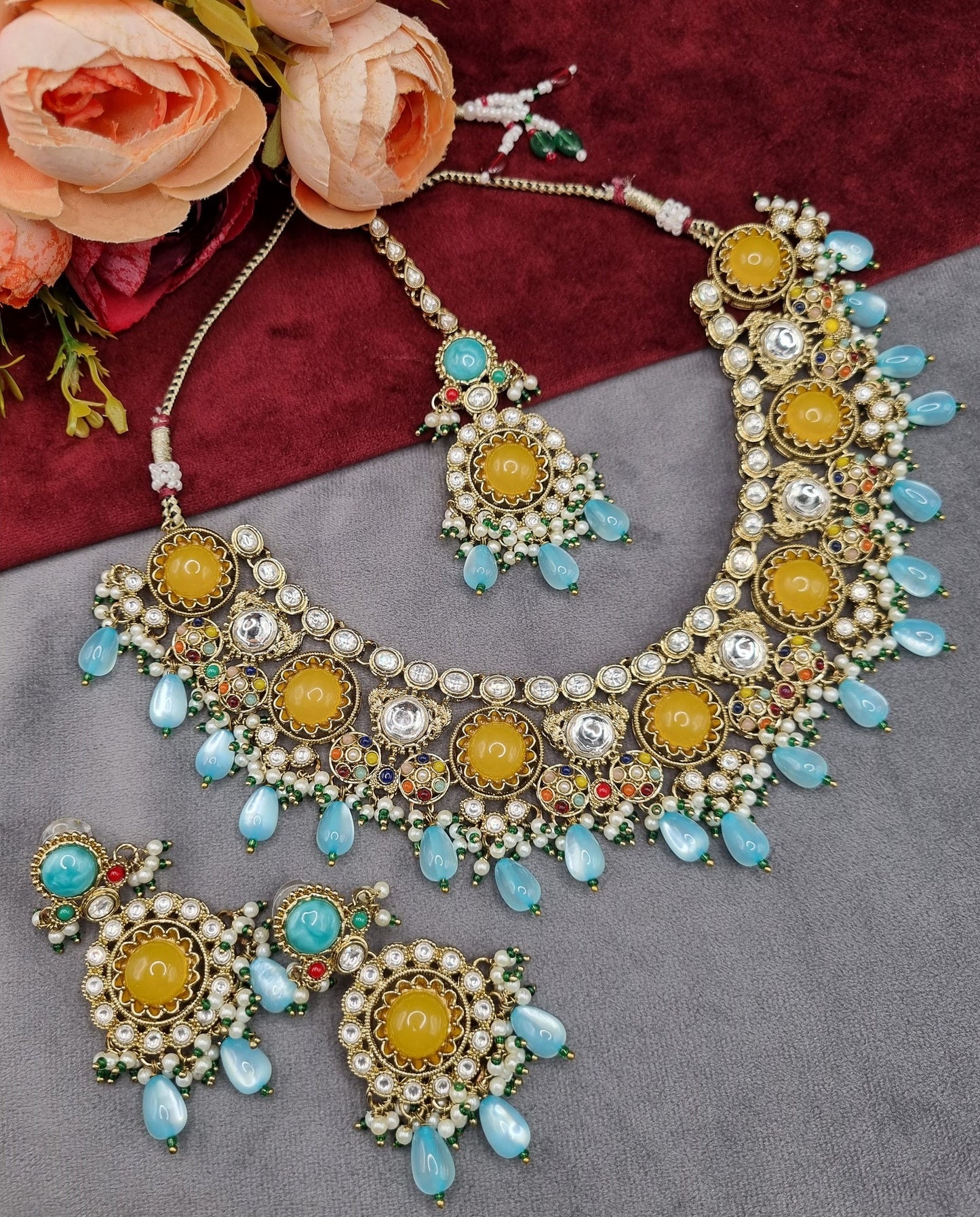 Traditional Gold-Tone Kundan Choker Set with Pearl Accents