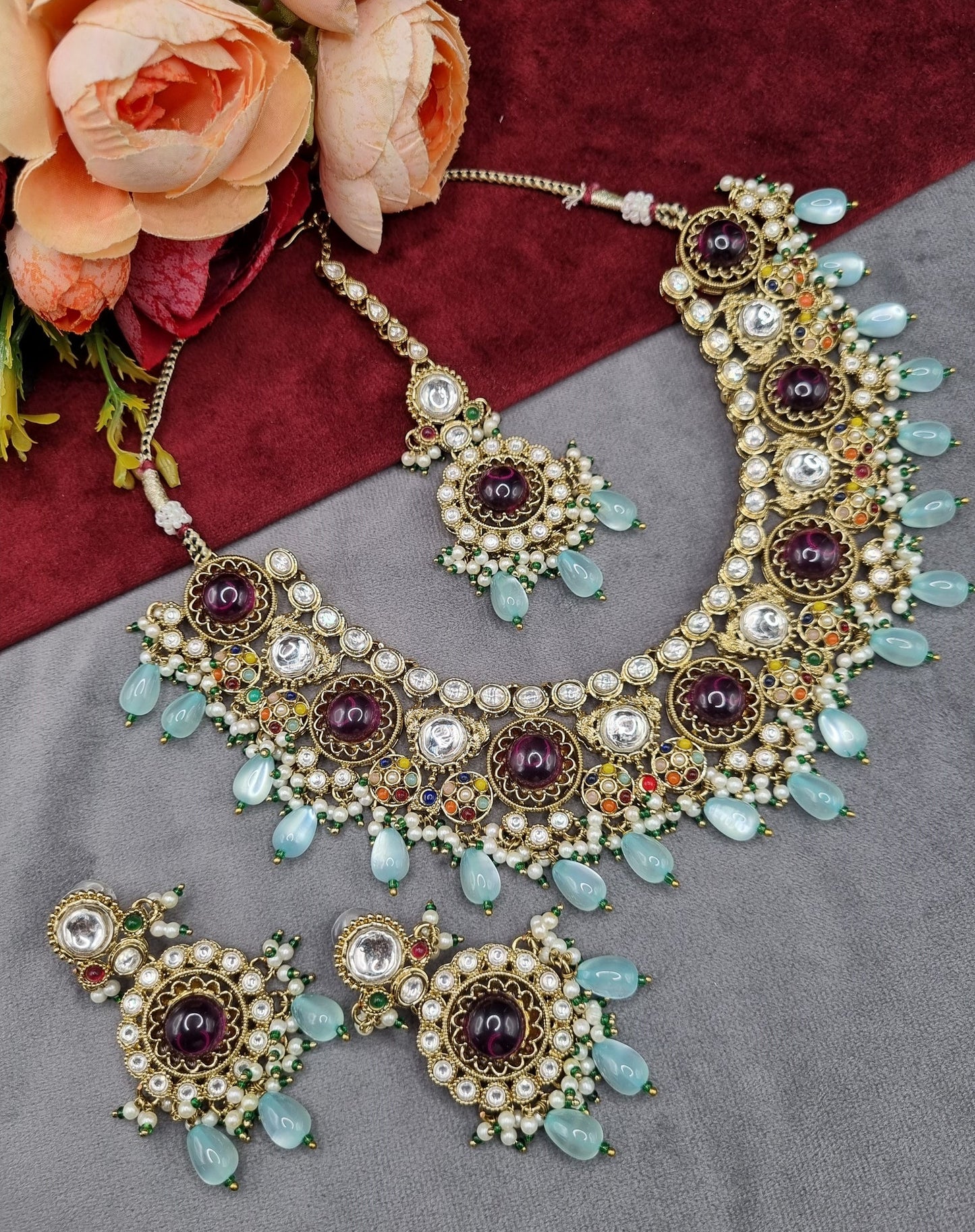 Traditional Gold-Tone Kundan Choker Set with Pearl Accents