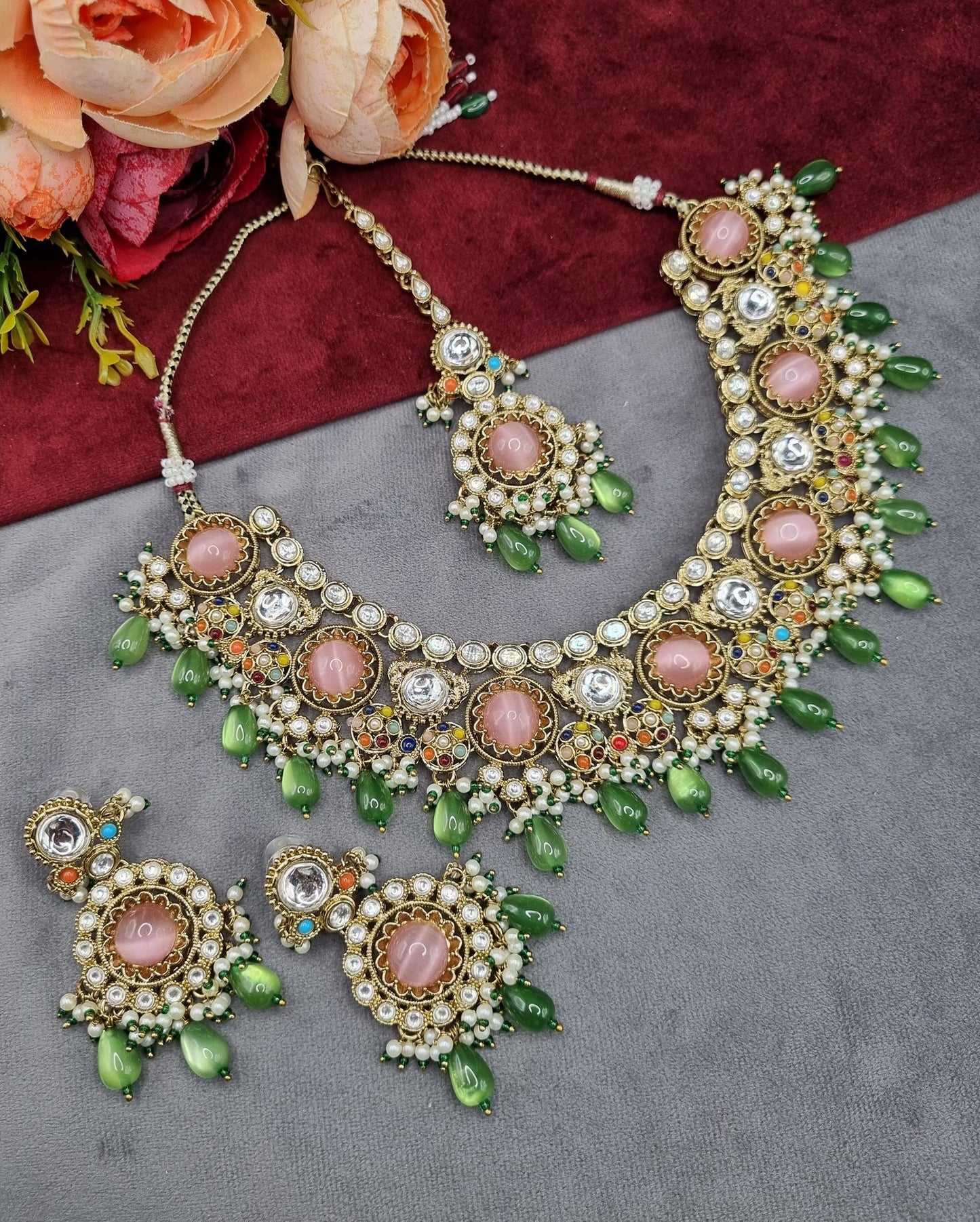 Traditional Gold-Tone Kundan Choker Set with Pearl Accents