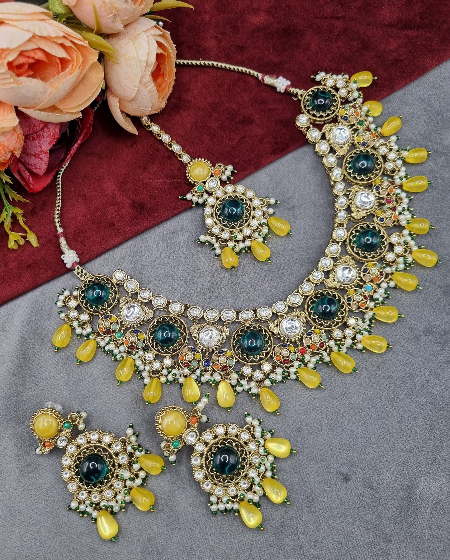 Traditional Gold-Tone Kundan Choker Set with Pearl Accents