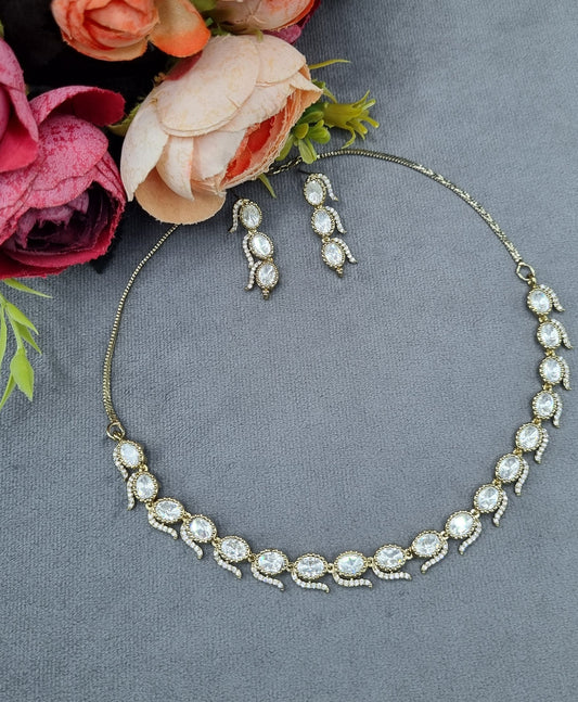 Minimalist Stone Collar Necklace Set with Matching Drop Earrings