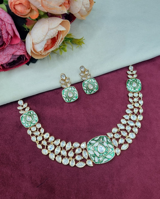 Traditional Indian Enamel Work Statement Necklace & Earring Set