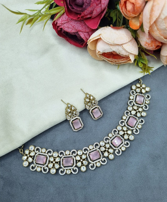 Statement Cushion Gemstone Choker Set with Pavé Floral Accents