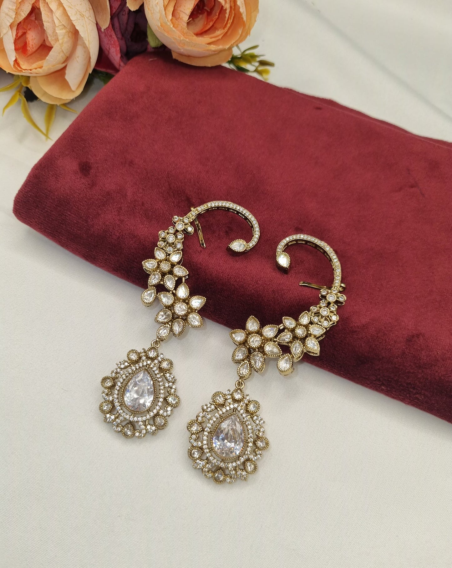 Floral Vine Medallion Ear Cuffs