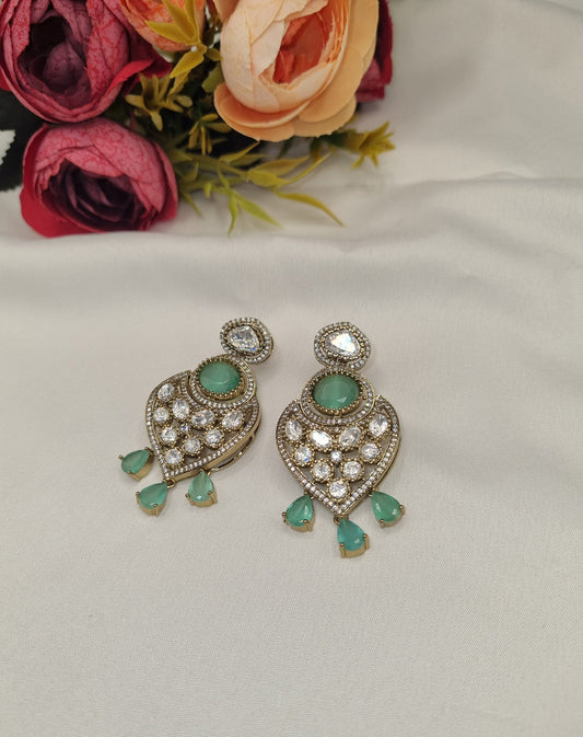 Heritage Heart Shield Kundan Earrings