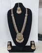 Traditional Pastel Sea Green Long Necklace Set with Jhumkas