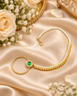 Traditional Stone-Studded Nath Ring with Pearl Support Chain
