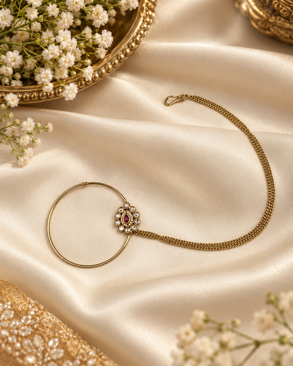 Teardrop Medallion Nath with Layered Chain