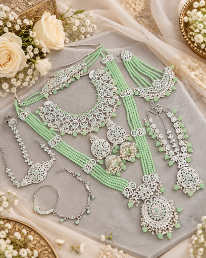 Bridal Rhodium Polish Jewellery Set – Complete Multi-Piece Wedding Collection