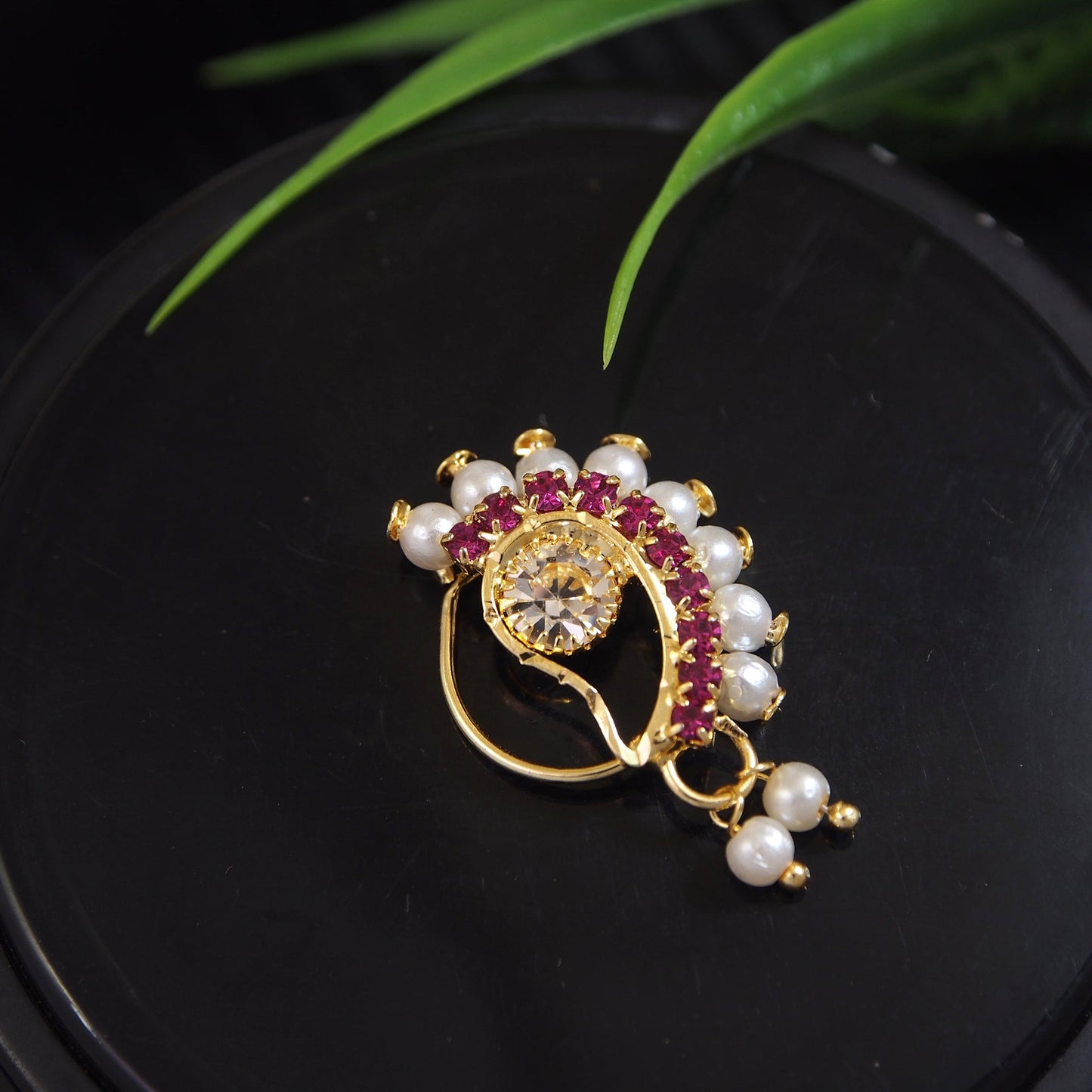 Pearl Nath - Festive Multi-Stone Clip-On Nose Ring for Weddings