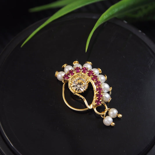 Pearl Nath - Festive Multi-Stone Clip-On Nose Ring for Weddings
