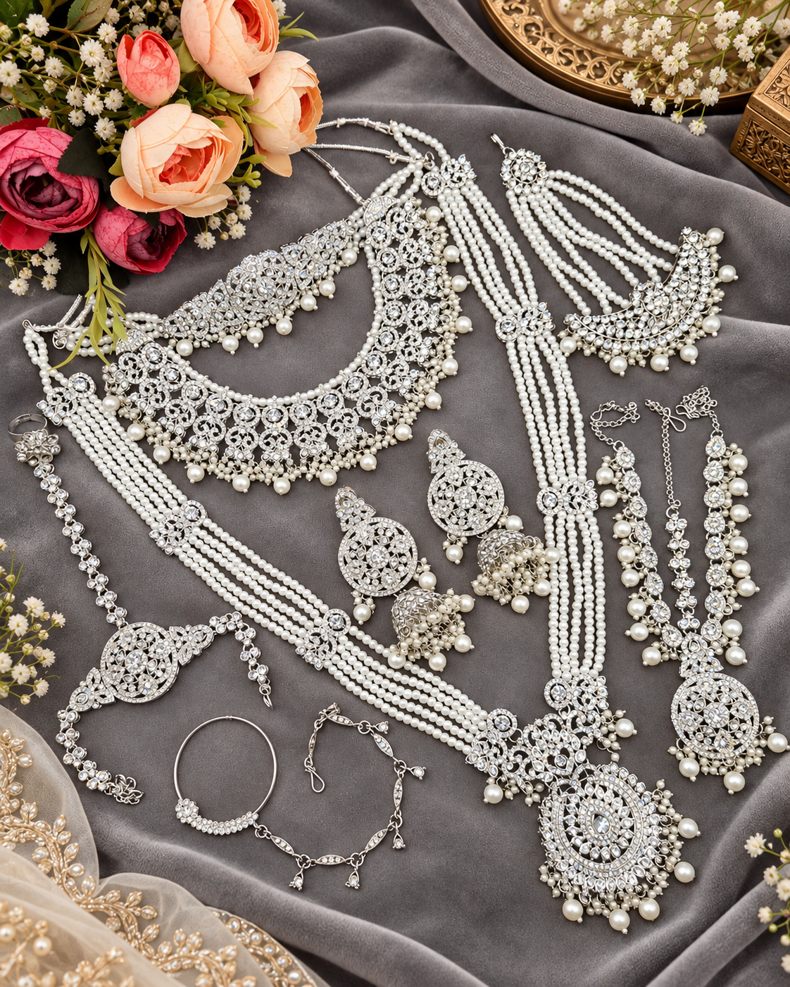 Bridal Rhodium Polish Jewellery Set – Complete Multi-Piece Wedding Collection