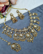 Antique Gold Floral Necklace Set with Jhumka Earrings & Maangtikka