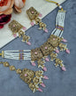 Antique Gold Pearl Strand Choker Necklace Set with Earrings & Maangtikka