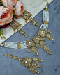 Antique Gold Pearl Strand Choker Necklace Set with Earrings & Maangtikka