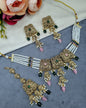 Antique Gold Pearl Strand Choker Necklace Set with Earrings & Maangtikka