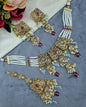 Antique Gold Pearl Strand Choker Necklace Set with Earrings & Maangtikka