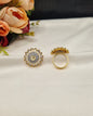 Sunburst Pave Medallion Ring with Pearl Border