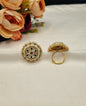Ornate Geometric Statement Ring with Micro-Pearl Border
