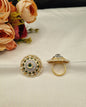 Dome Medallion Statement Ring with Micro-Pearl Border