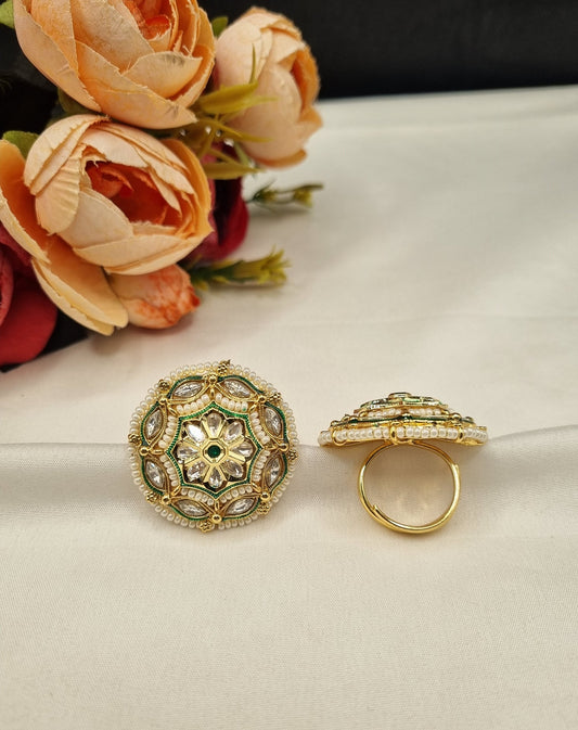 Traditional Floral Circular Adjustable Statement Ring