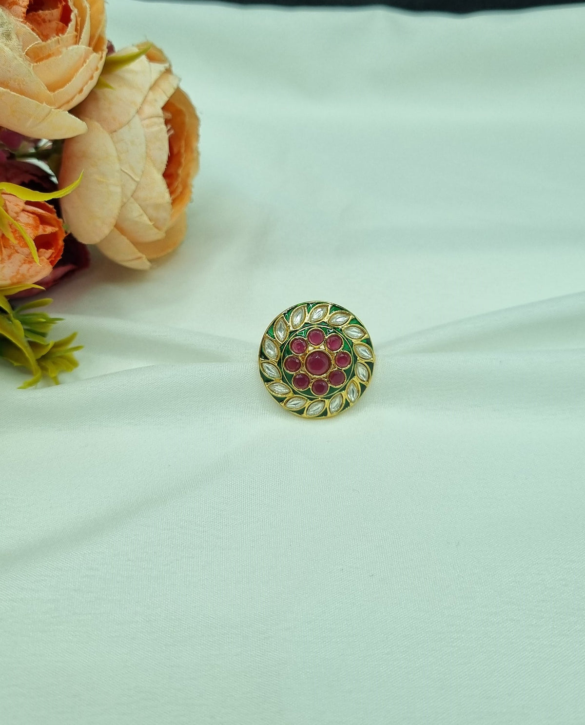 Gold-Plated Leaf-Motif Swirl Adjustable Ring