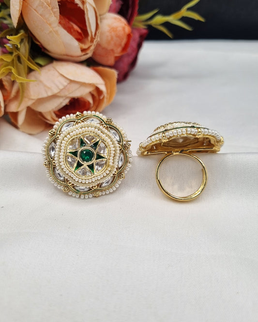 Star Motif Enamelwork & Pearl-Bead Statement Ring
