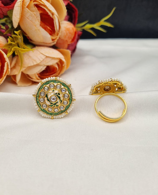 Classic Circular Meenakari Ring with Pearl Border