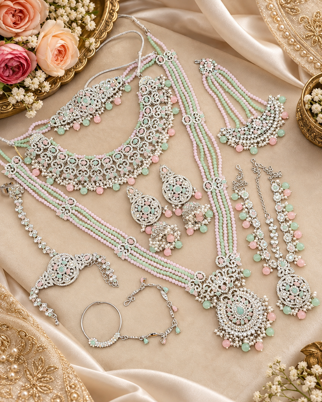 Bridal Rhodium Polish Jewellery Set – Complete Multi-Piece Wedding Collection
