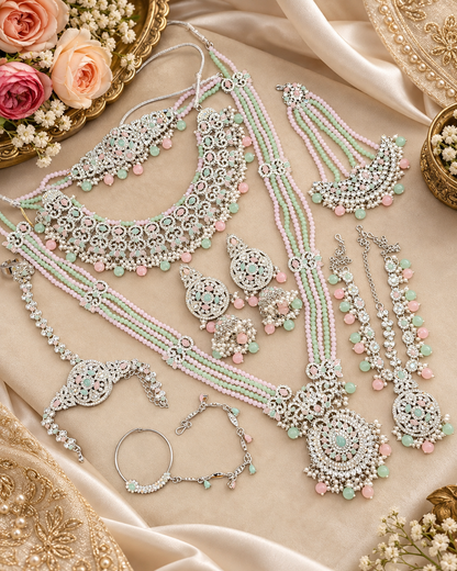 Bridal Rhodium Polish Jewellery Set – Complete Multi-Piece Wedding Collection